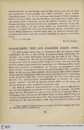1: Bemerkungen über den jüngeren Joseph Heinz