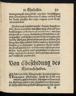 Von Eheschidung des Ehebruchs halben.