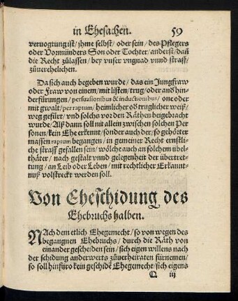 Von Eheschidung des Ehebruchs halben.