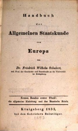 Handbuch der allgemeinen Staatskunde von Europa, 1,1. Die allgemeine Einleitung und das Russische Reich