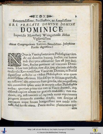 Reverendissime ... S. R. I. Praelate Domine Domine Dominice...