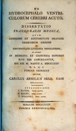 De hydrocephalo ventriculorum cerebri acuto : diss. inaug. med.
