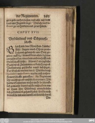Caput XVII. Verbündnuß und Eidgenoßschafft.
