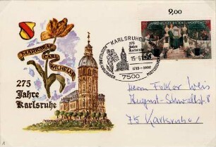 Postkartensammlung Weis mit Ansichten Karlsruhes. Stadtjubiläum 275 Jahre Karlsruhe