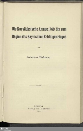 Die Kursächsische Armee 1769 bis zum Beginn des Bayrischen Erbfolgekrieges