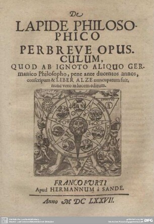 De Lapide Philosophico Perbreve Opus.
