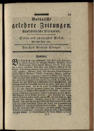 Sieben und zwanzigstes Stück, den 5ten Julii 1794.