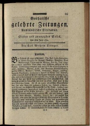 Sieben und zwanzigstes Stück, den 5ten Julii 1794.