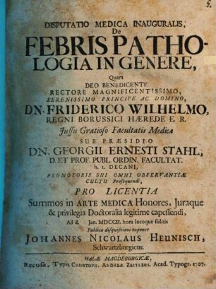 Disputatio Medica Inauguralis De Febris Pathologia In Genere