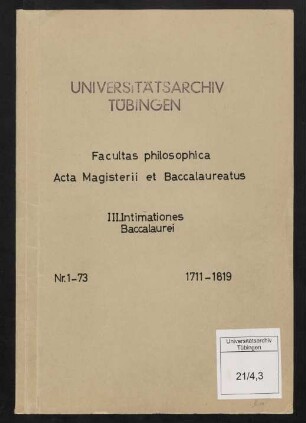 Fasz. III: Intimationes Baccalaurei