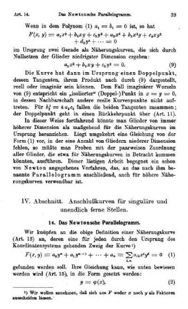 IV. Abschnitt. Anschlußkurven für singuläre und unendlich ferne Stellen.