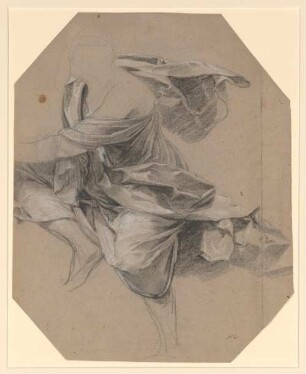 Vouet, Simon: Zeichnungen II, Blatt 102: Studie zu einer Draperie für eine nach links gewendete sitzende Figur - BSB Cod.icon. 397 b(102
