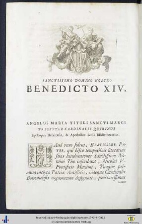 Sanctissimo Domino Nostro Benedicto XIV.