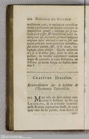Chapitre Dixième. Eclaircissemens sur le Système de l´Harmonie Universelle