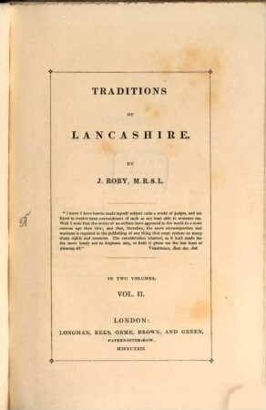 Traditions of Lancashire : in two volumes, 2