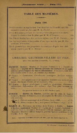 Table des matières. Juin 1890.