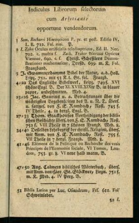 Indiculus Librorum selectorum cum Arletianis opportune vendendorum.