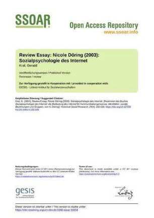 Review Essay: Nicole Döring (2003): Sozialpsychologie des Internet