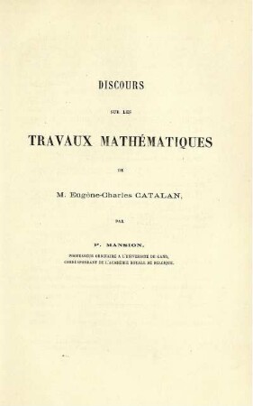 DISCOURS SUR LES TRAVAUX MATHÈMATFQUES.