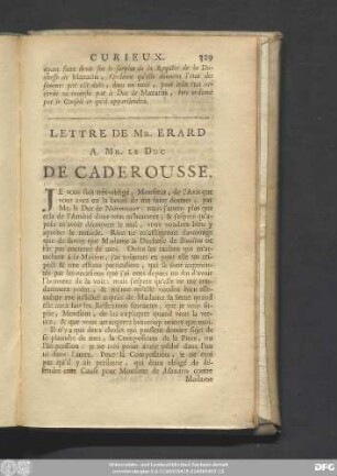 Lettre De Mr. Erard A. Mr. Le Duc De Caderousse.