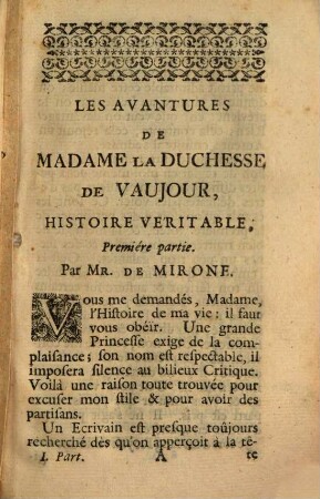 Les Avantures De Madame La Duchesse De Vaujour : Histoire Véritable, 1