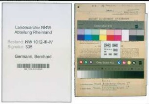 Entnazifizierung Bernhard Germann , geb. 26.08.1893 (Krankenkassenoberinspektor)