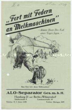 "Fort mit Federn an Melkmaschinen" - könnte Ihnen Ihre Kuh eines Tages sagen. - (O) Alo-Pulsator, Alo-Melkwagen