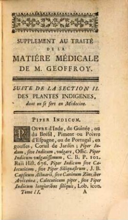 Suite De La Matiére Médical De M. Geoffroy. Tome II., Traité des Végétaux