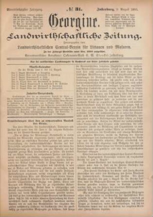 Einundsechzigster Jahrgang. No. 31. Insterburg, 3. August 1893.