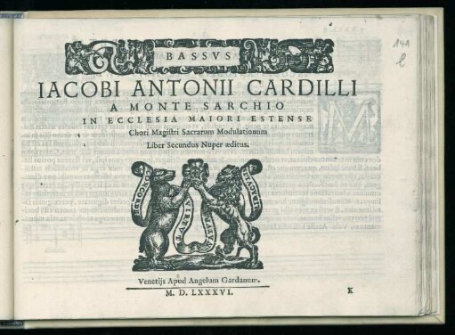 Giacomo Antonio Cardillo: Sacrarum modulationum. Liber secundus. Bassus