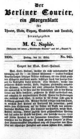 No. 945, Freitag, den 26. März 1830
