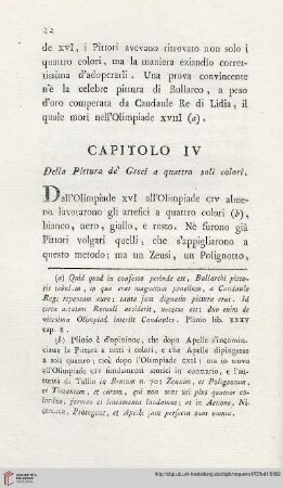 Capitolo IV: Della Pittura de´Greci a quattro soli colori