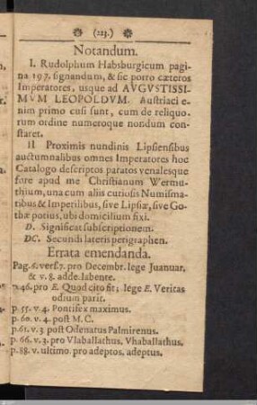 Notandum, Errata emendanda.