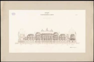 Reichstag, Berlin: Längsschnitt in der Mittelachse mit Innenansichten 1:100