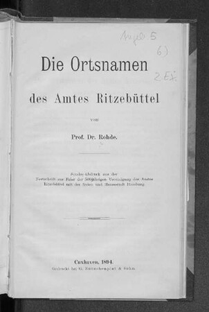 Die Ortsnamen des Amtes Ritzebüttel