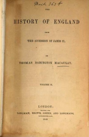 The history of England from the accession of James the Second. 2