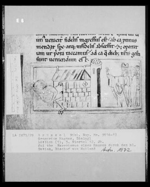 Ms 9916-17, Gregorius Magnus, Dialogi, fol. 65v: Exorzismus eines Hauses durch den heiligen Datian, Bischof von Mailand