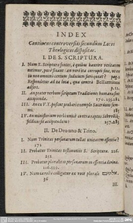 Index Continens controversias secundum Locos Theologicos dispositas