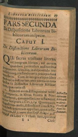 Pars Secunda. De Dispositione Librorum Biblicorum in specie.