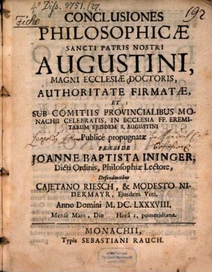 Conclusiones philosophicae S. P. Augustini