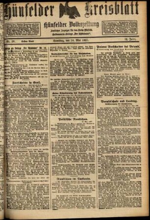 Erste Ausgabe vom Samstag, den 14. Mai 1927.