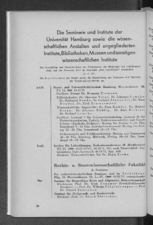 Die Seminare und Institute der Universität Hamburg sowie die wissenschaftlichen Anstalten und angegliederten Institute, Bibliotheken, Museen und sonstigen wissenschaftlichen Institute