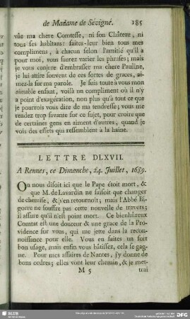 Lettre DLXVII. A Rennes, ce Dimanche, 24. Juillet, 1689