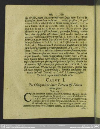 Caput I. De Obligatione inter Patrem & Filium minus plena