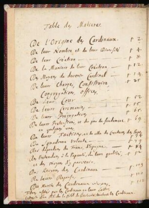 Table des Matieres [Partie 1]