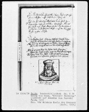 Georg Friedrich Heß, Großer Ehrentag, Lobrede auf Amadeus von Buseck — Bildnis Karls des Großen, Folio 12 verso
