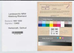 Entnazifizierung Gertrud Herkenrath, geb. 16.09.1899 (Postsekretaerin)