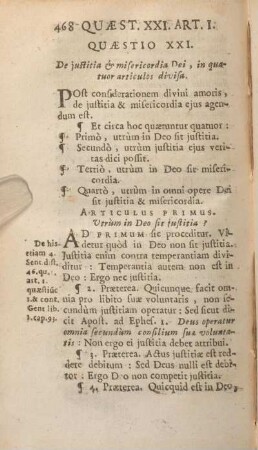 Quaestio XXI. De justitia & misericordia Dei, in quatuor articulos divisa.