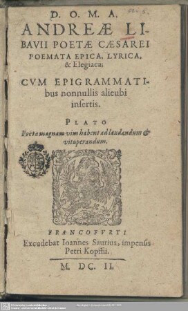 Poemata epica, lyrica et elegiaca, cum epigrammatibus nonnullis