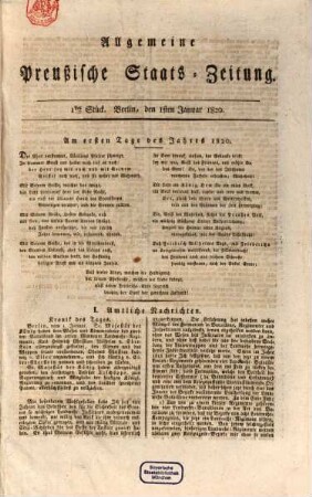 Allgemeine preußische Staats-Zeitung. 1820, Jan. - Juni